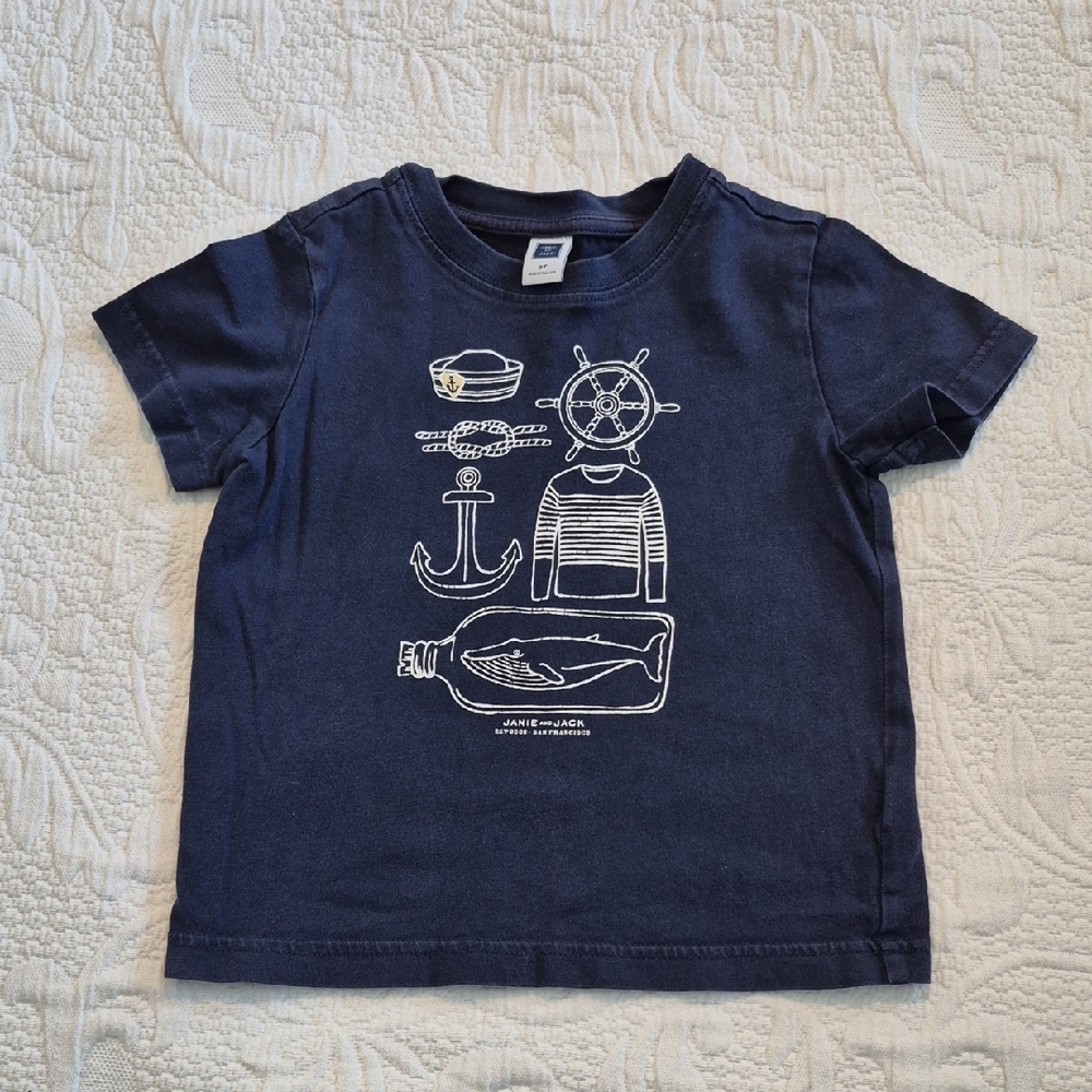 Janie and Jack boys 2T navy short sleeve shirt nautical theme design GUC